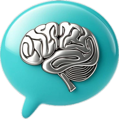 3D cyan chat bubble with brain emblem — AI chat memory