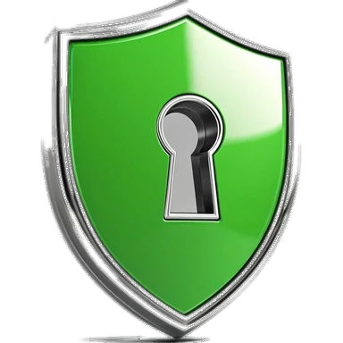 3D glossy emerald shield with padlock — privacy protection